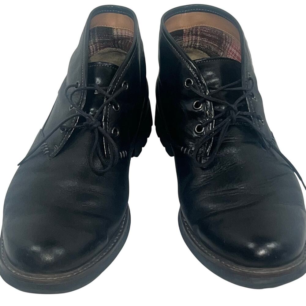 Clarks Men's Black Leather Lace-up Chukka Boots Plaid Fabric Interior Size 12M